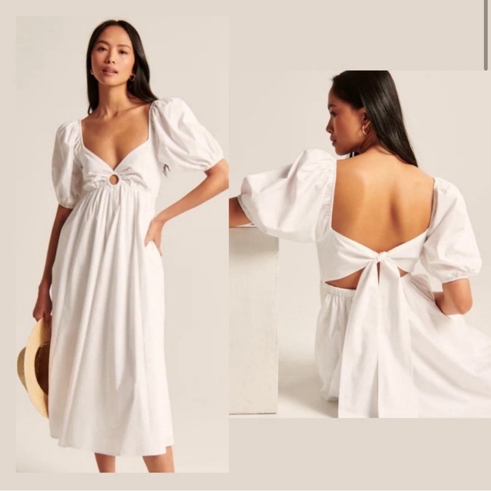 Abercrombie & Fitch White Puff Sleeves Midi Dress, Size XS